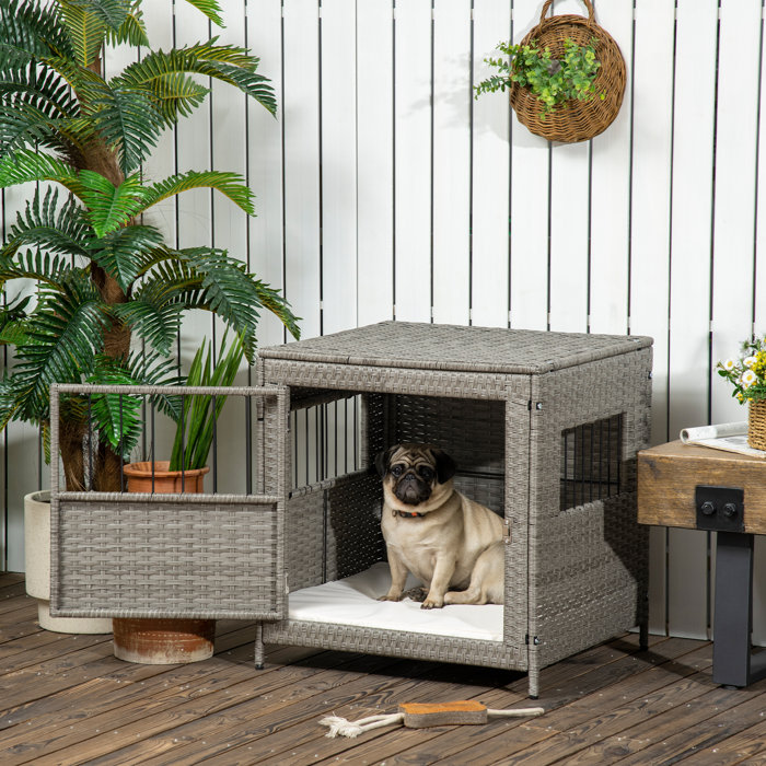 Tucker Murphy Pet™ Rattan Dog Crate, Wicker Dog Cage With Lockable Door